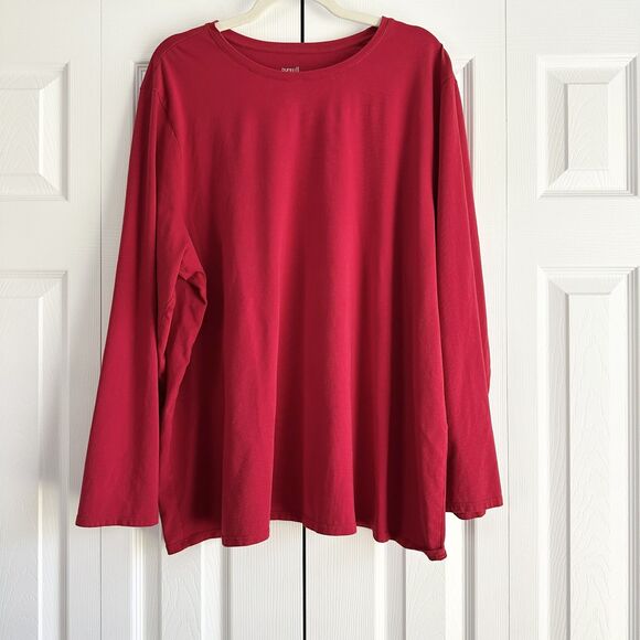 Pure Jill Red Stretch Cotton Crew Neck Long Sleeve Tee 3X Plus Size Casual Core - Picture 2 of 6